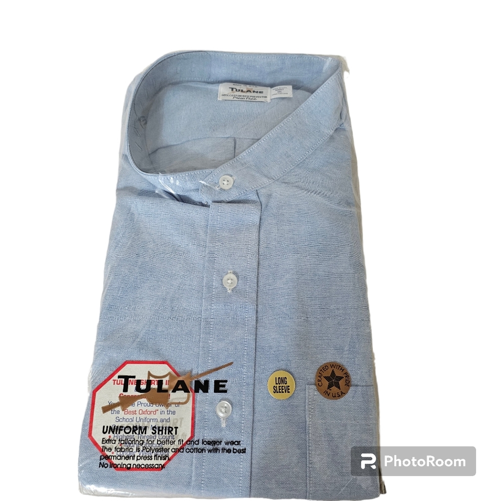 NWT Tulane Brand Adult Long Sleeve Blue Oxford Uniform Shirt No Iron 2XL 3XL